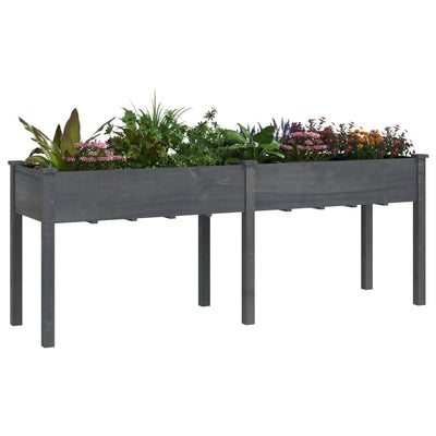 Planter with Liner Grey 203x53x76 cm Solid Wood Fir