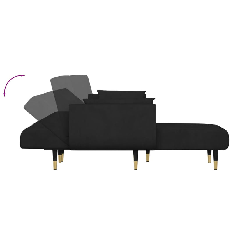 L-shaped Sofa Bed Black 275x140x70 cm Velvet