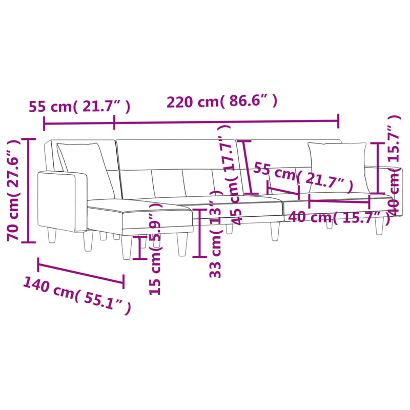 L-shaped Sofa Bed Dark Grey 275x140x70 cm Fabric