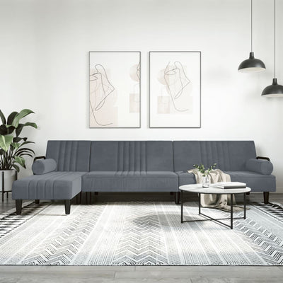 L-shaped Sofa Bed Dark Grey 260x140x70 cm Velvet