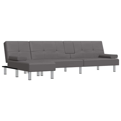 L-shaped Sofa Bed Grey 255x140x70 cm Faux Leather