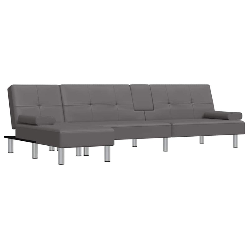 L-shaped Sofa Bed Grey 255x140x70 cm Faux Leather