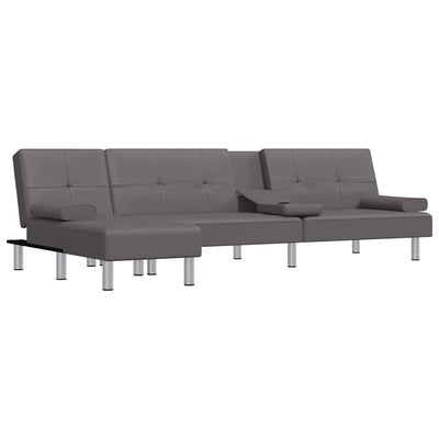 L-shaped Sofa Bed Grey 255x140x70 cm Faux Leather