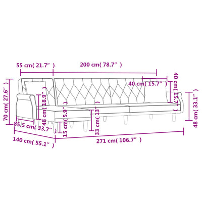 L-shaped Sofa Bed Black 271x140x70 cm Velvet