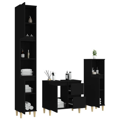 3 Piece Bathroom Cabinet Set Black Engineered Wood