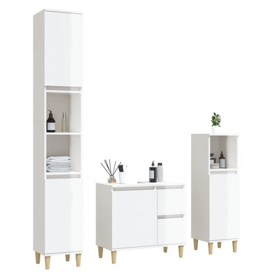 3 Piece Bathroom Cabinet Set High Gloss White Engineered Wood