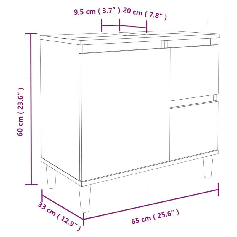 3 Piece Bathroom Cabinet Set Smoked Oak Engineered Wood
