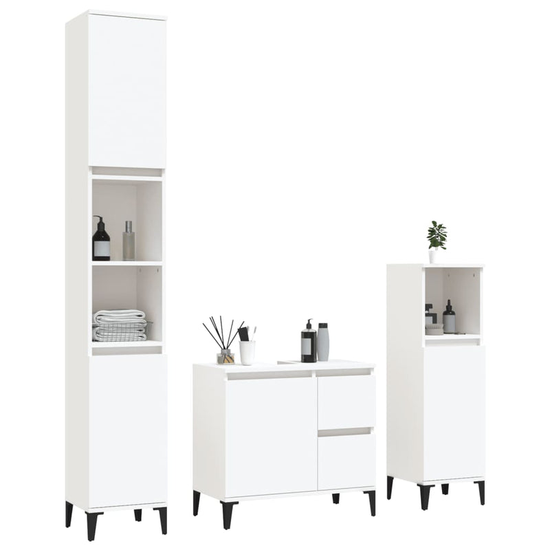 3 Piece Bathroom Cabinet Set White Engineered Wood