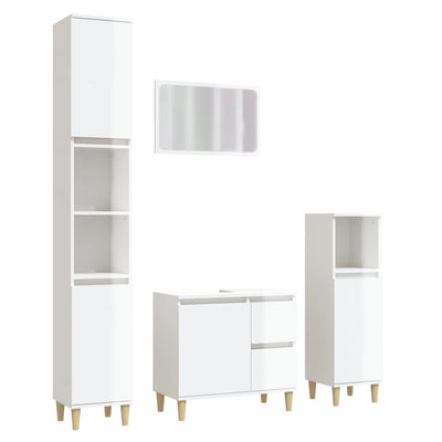 4 Piece Bathroom Furniture Set High Gloss White Engineered Wood