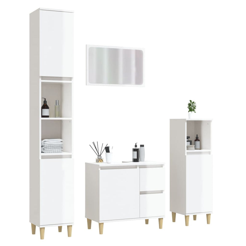 4 Piece Bathroom Furniture Set High Gloss White Engineered Wood