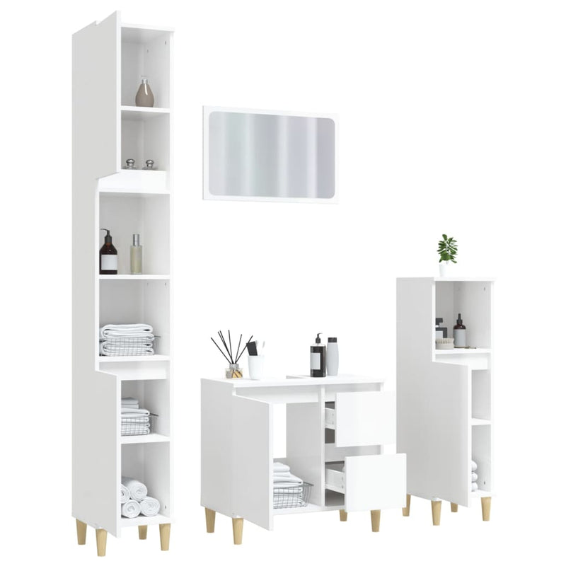 4 Piece Bathroom Furniture Set High Gloss White Engineered Wood