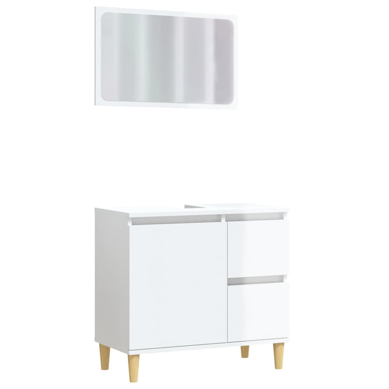 2 Piece Bathroom Furniture Set High Gloss White Engineered Wood