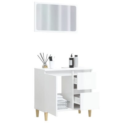 2 Piece Bathroom Furniture Set High Gloss White Engineered Wood