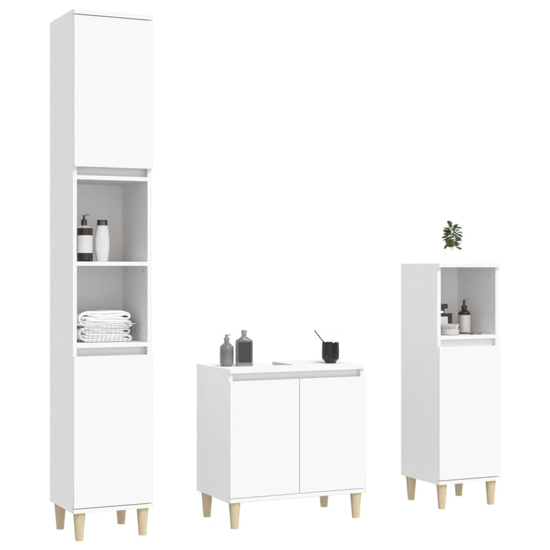 3 Piece Bathroom Furniture Set White Engineered Wood