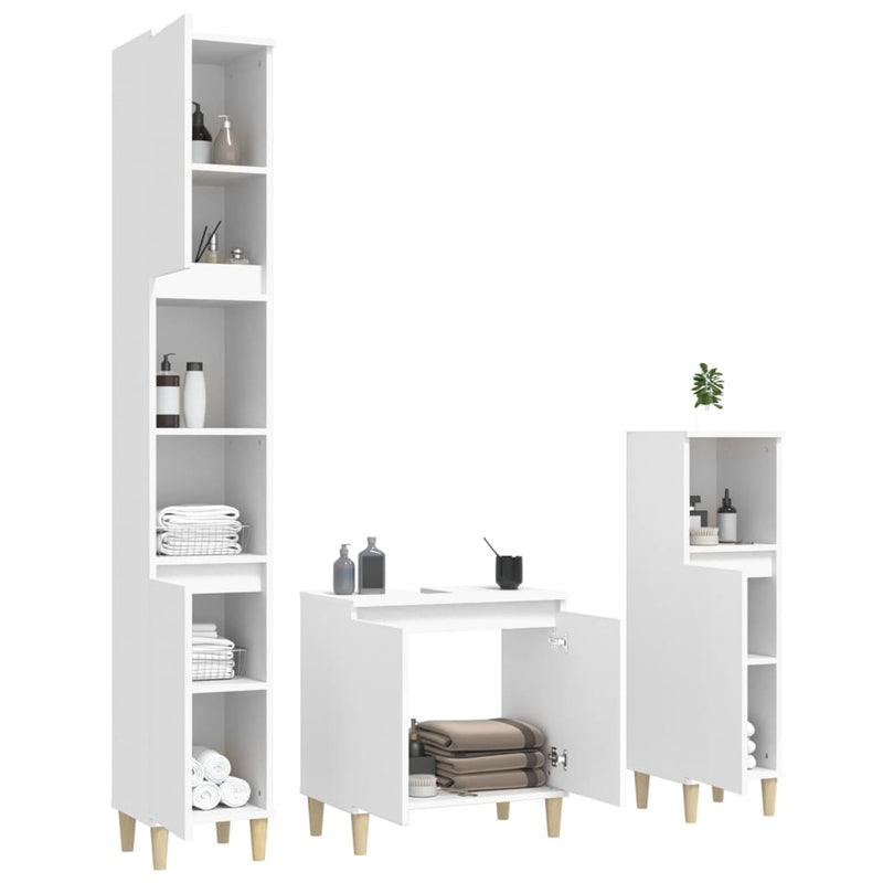 3 Piece Bathroom Furniture Set White Engineered Wood