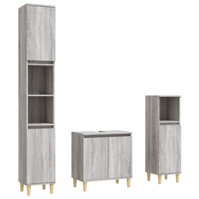 3 Piece Bathroom Furniture Set Grey Sonoma Engineered Wood