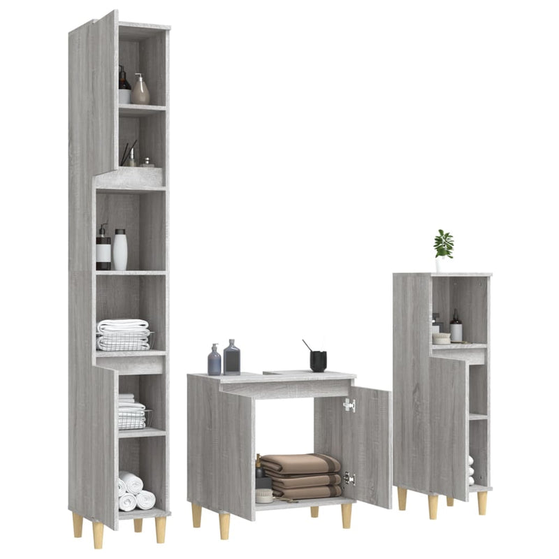 3 Piece Bathroom Furniture Set Grey Sonoma Engineered Wood