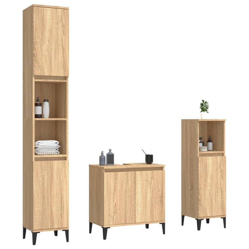 3 Piece Bathroom Furniture Set Sonoma Oak Engineered Wood