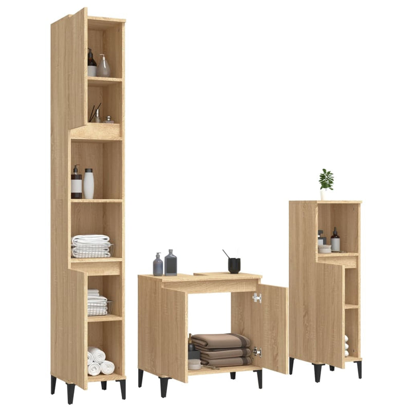 3 Piece Bathroom Furniture Set Sonoma Oak Engineered Wood