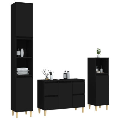 3 Piece Bathroom Furniture Set Black Engineered Wood