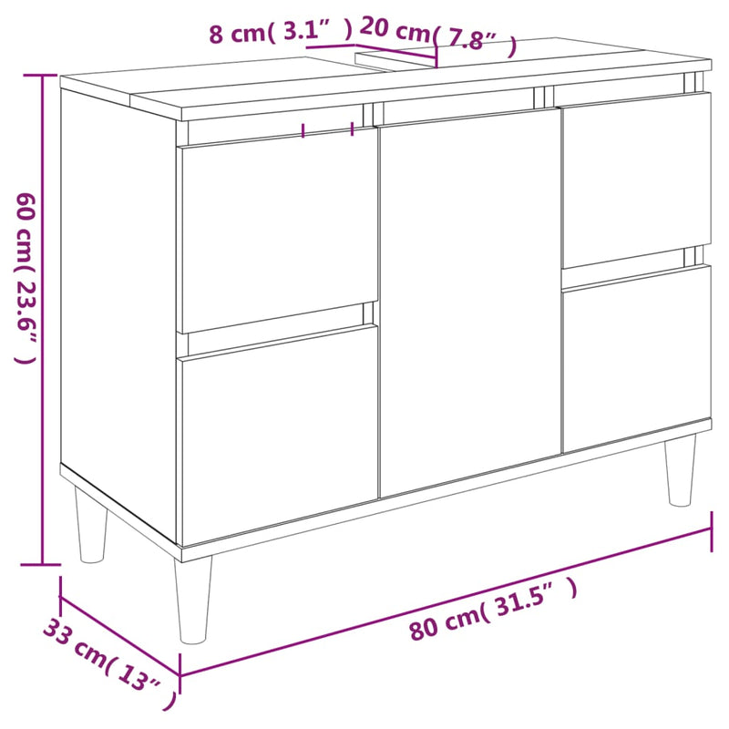 3 Piece Bathroom Furniture Set Black Engineered Wood