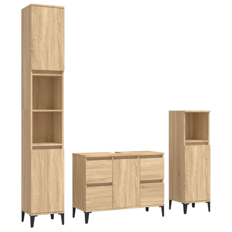 3 Piece Bathroom Furniture Set Sonoma Oak Engineered Wood