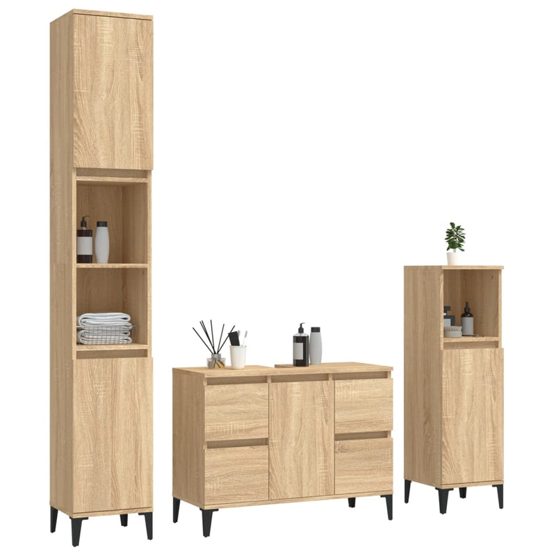 3 Piece Bathroom Furniture Set Sonoma Oak Engineered Wood