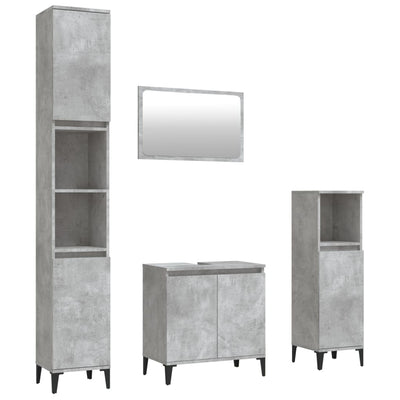 4 Piece Bathroom Furniture Set Concrete Grey Engineered Wood