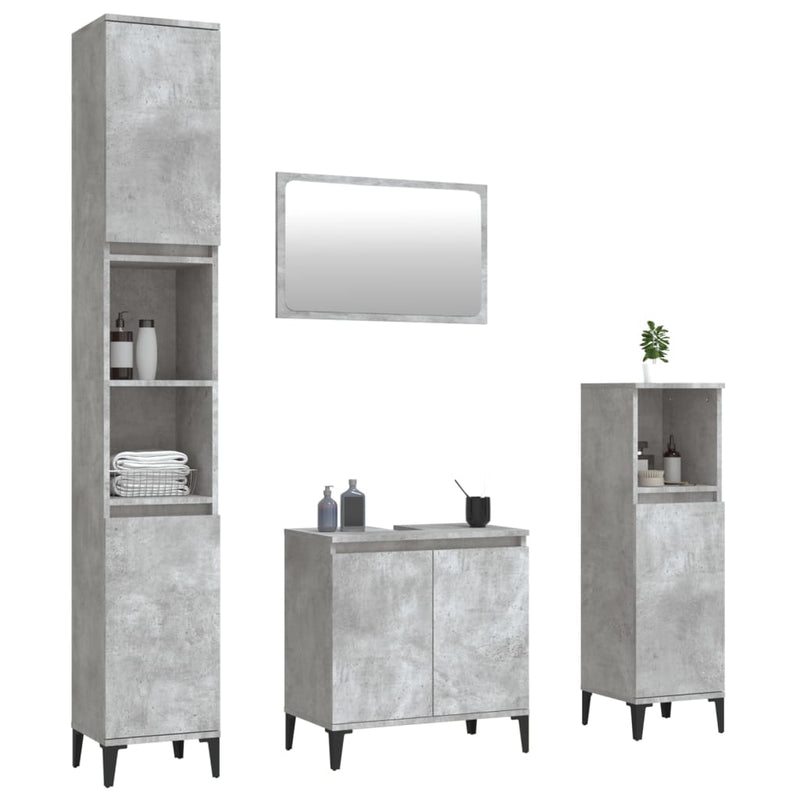 4 Piece Bathroom Furniture Set Concrete Grey Engineered Wood