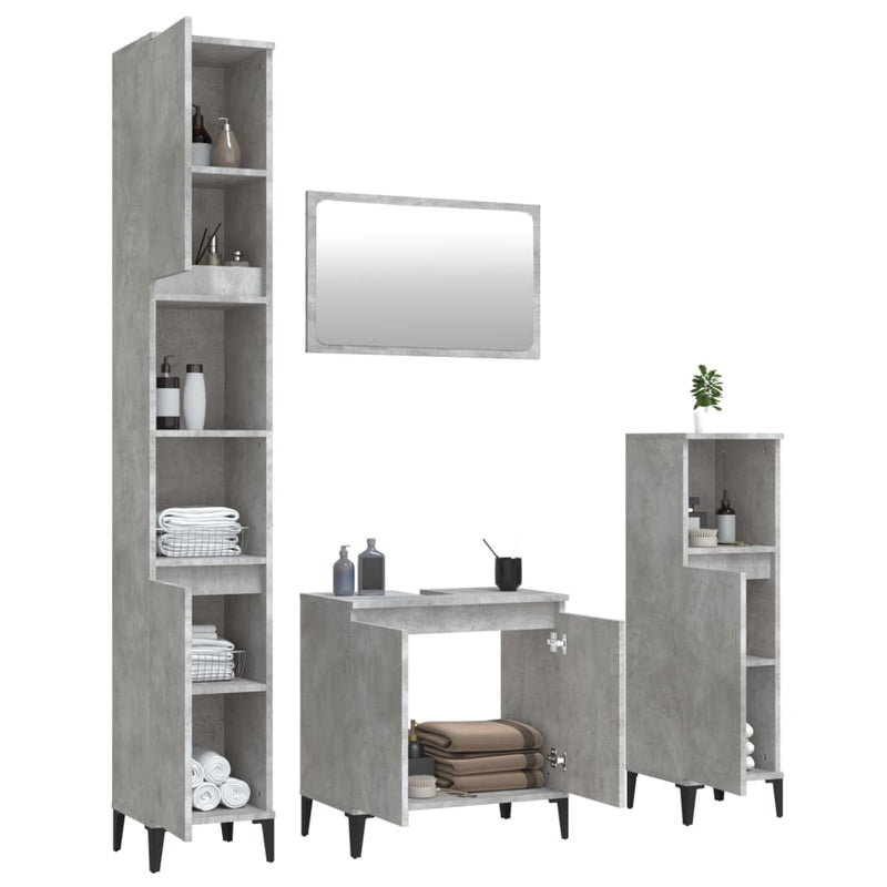 4 Piece Bathroom Furniture Set Concrete Grey Engineered Wood