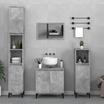 4 Piece Bathroom Furniture Set Concrete Grey Engineered Wood