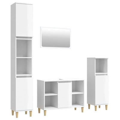 4 Piece Bathroom Furniture Set High Gloss White Engineered Wood