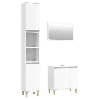 3 Piece Bathroom Furniture Set High Gloss White Engineered Wood