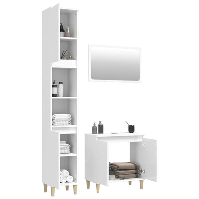 3 Piece Bathroom Furniture Set High Gloss White Engineered Wood