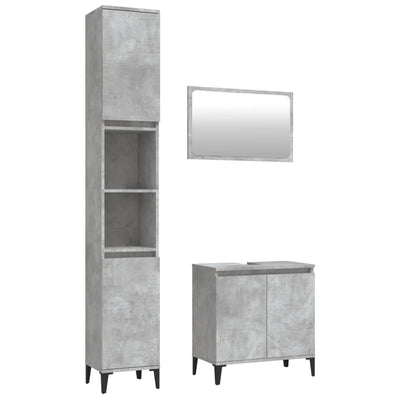 3 Piece Bathroom Furniture Set Concrete Grey Engineered Wood