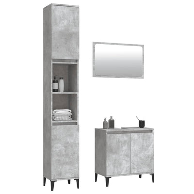 3 Piece Bathroom Furniture Set Concrete Grey Engineered Wood