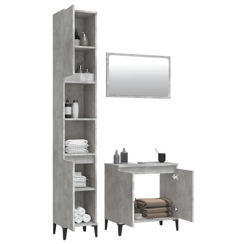 3 Piece Bathroom Furniture Set Concrete Grey Engineered Wood