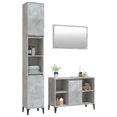 3 Piece Bathroom Furniture Set Concrete Grey Engineered Wood