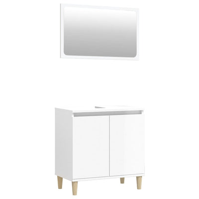 2 Piece Bathroom Furniture Set High Gloss White Engineered Wood