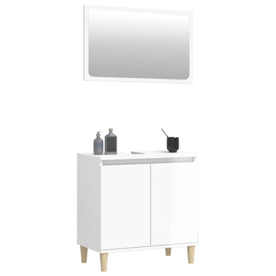 2 Piece Bathroom Furniture Set High Gloss White Engineered Wood