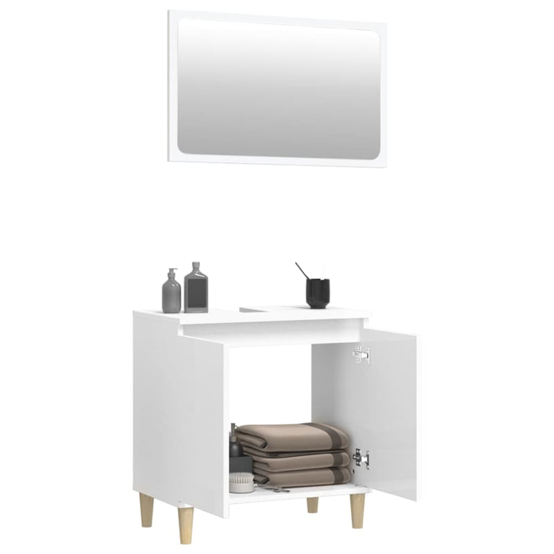 2 Piece Bathroom Furniture Set High Gloss White Engineered Wood