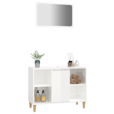 2 Piece Bathroom Furniture Set High Gloss White Engineered Wood