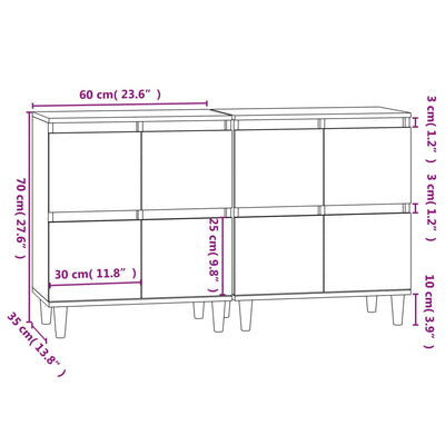 Sideboards 2 pcs Black 60x35x70 cm Engineered Wood