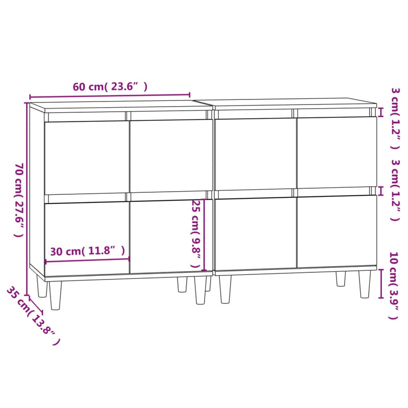 Sideboards 2 pcs Black 60x35x70 cm Engineered Wood