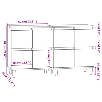 Sideboards 2 pcs Sonoma Oak 60x35x70 cm Engineered Wood