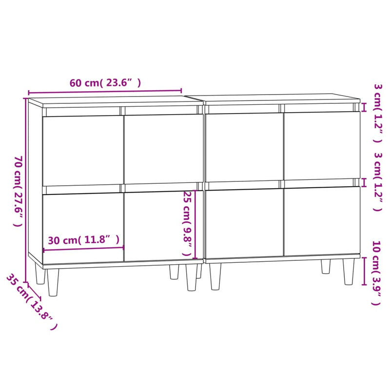 Sideboards 2 pcs Sonoma Oak 60x35x70 cm Engineered Wood