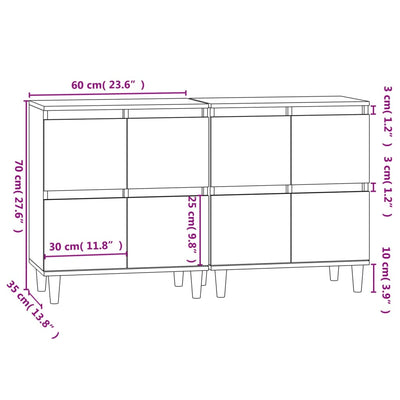 Sideboards 2 pcs Smoked Oak 60x35x70 cm Engineered Wood