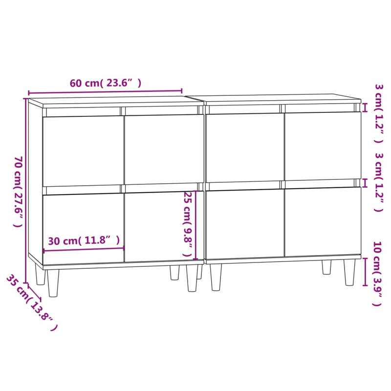 Sideboards 2 pcs Smoked Oak 60x35x70 cm Engineered Wood