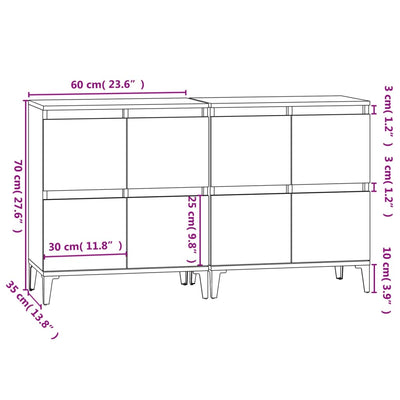 Sideboards 2 pcs White 60x35x70 cm Engineered Wood