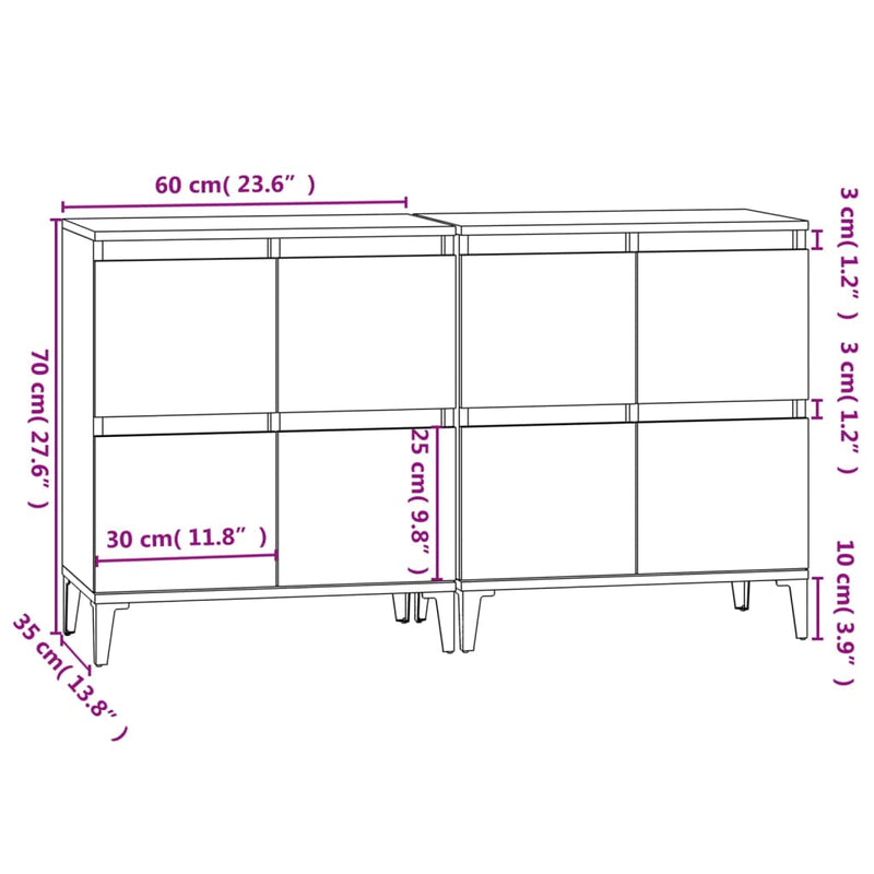 Sideboards 2 pcs White 60x35x70 cm Engineered Wood